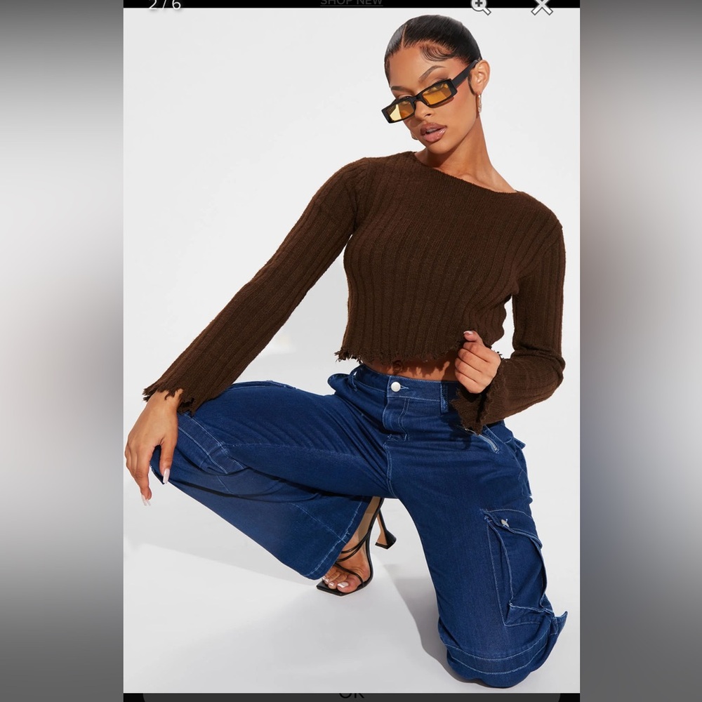 FashionNova Fool for You Distressed Sweater Top